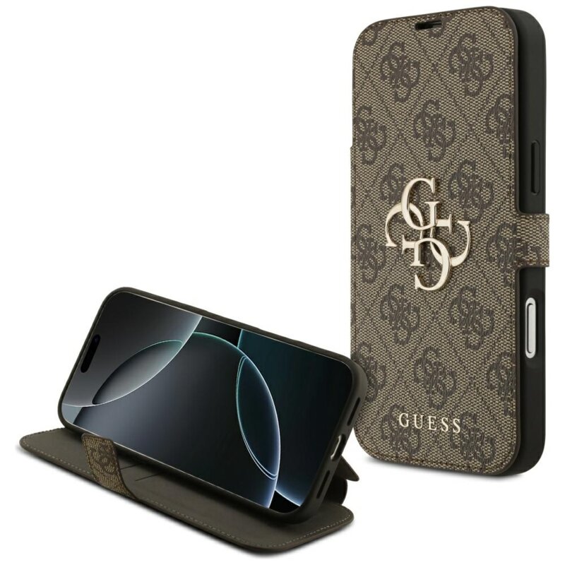 Husa tip carte iPhone 17 Pro Max Guess Book 4G Metal Logo, maro, GUBKP17X4GMGBR
