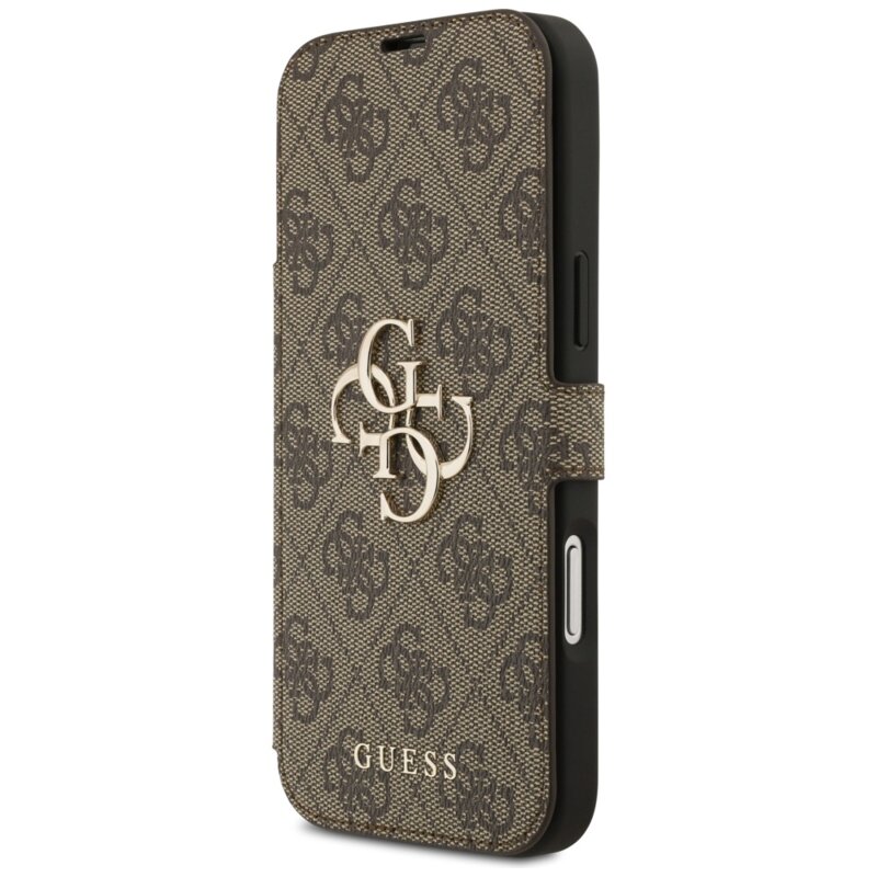 Husa tip carte iPhone 17 Pro Max Guess Book 4G Metal Logo, maro, GUBKP17X4GMGBR