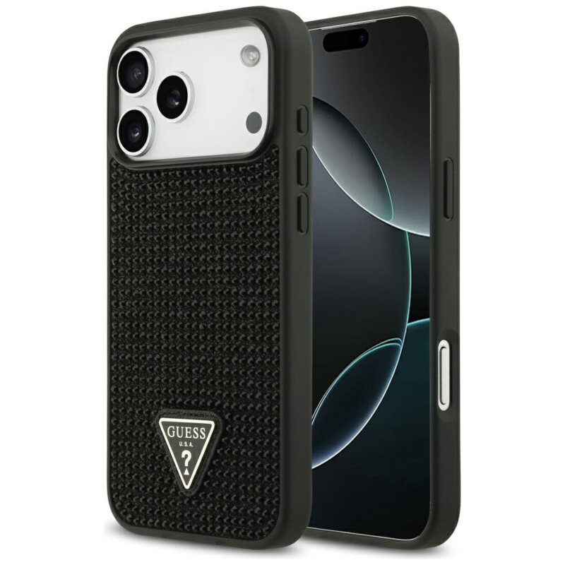 Husa originala Guess iPhone 17 Pro Max Rhinestone Triangle Logo, negru, GUHCP17XHDGTPK
