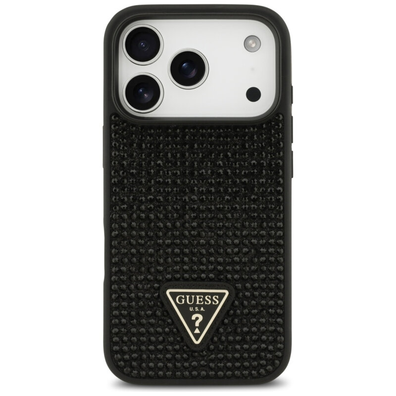 Husa originala Guess iPhone 17 Pro Max Rhinestone Triangle Logo, negru, GUHCP17XHDGTPK
