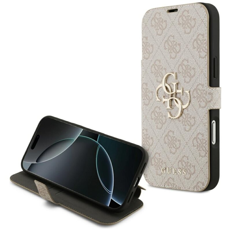 Husa tip carte iPhone 17 Pro Max Guess Book 4G Metal Logo, roz, GUBKP17X4GMGPI