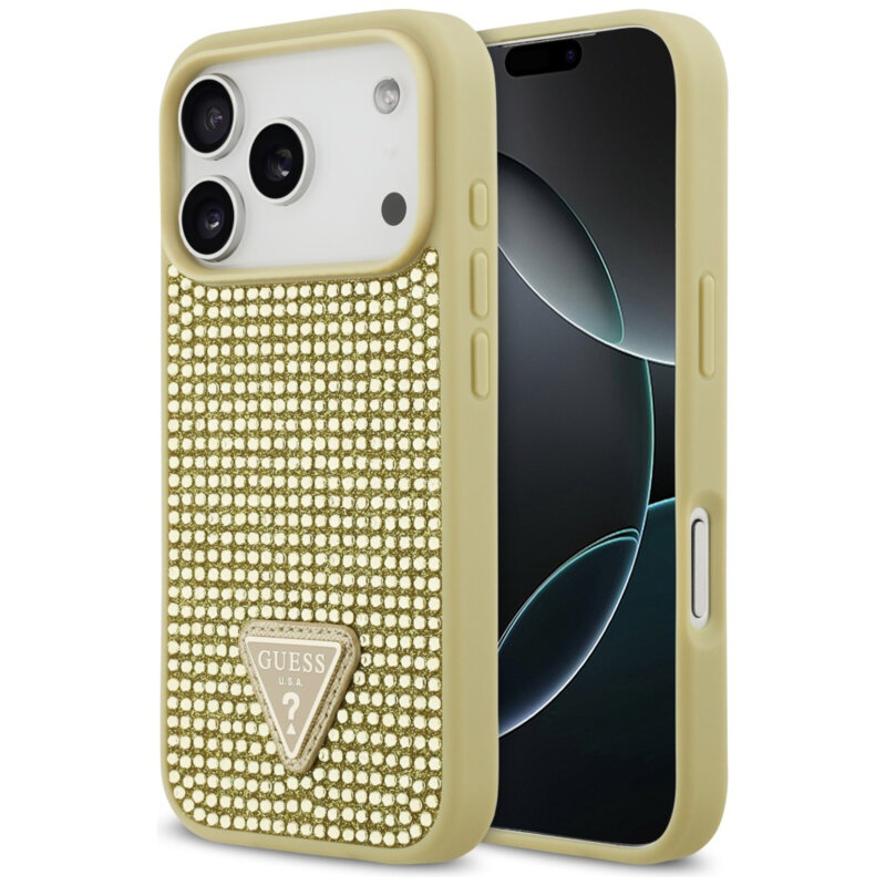 Husa originala Guess iPhone 17 Pro Rhinestone Triangle Logo, auriu, GUHCP17LHDGTPD