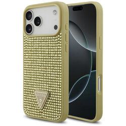 Husa originala Guess iPhone 17 Pro Max Rhinestone Triangle Logo, auriu, GUHCP17XHDGTPD