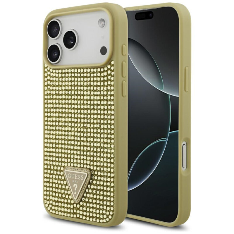 Husa originala Guess iPhone 17 Pro Max Rhinestone Triangle Logo, auriu, GUHCP17XHDGTPD