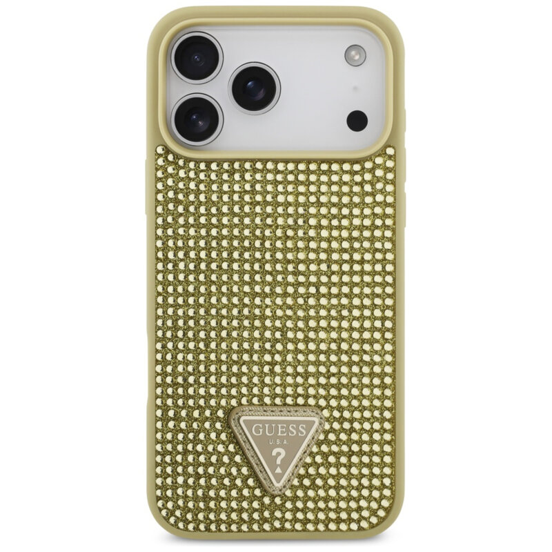 Husa originala Guess iPhone 17 Pro Max Rhinestone Triangle Logo, auriu, GUHCP17XHDGTPD