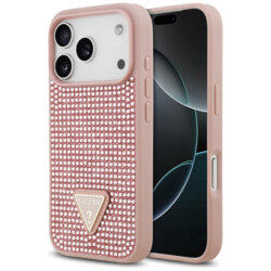 Husa originala Guess iPhone 17 Pro Rhinestone Triangle Logo, roz, GUHCP17LHDGTPP