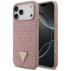 Husa originala Guess iPhone 17 Pro Max Rhinestone Triangle Logo, roz, GUHCP17XHDGTPP