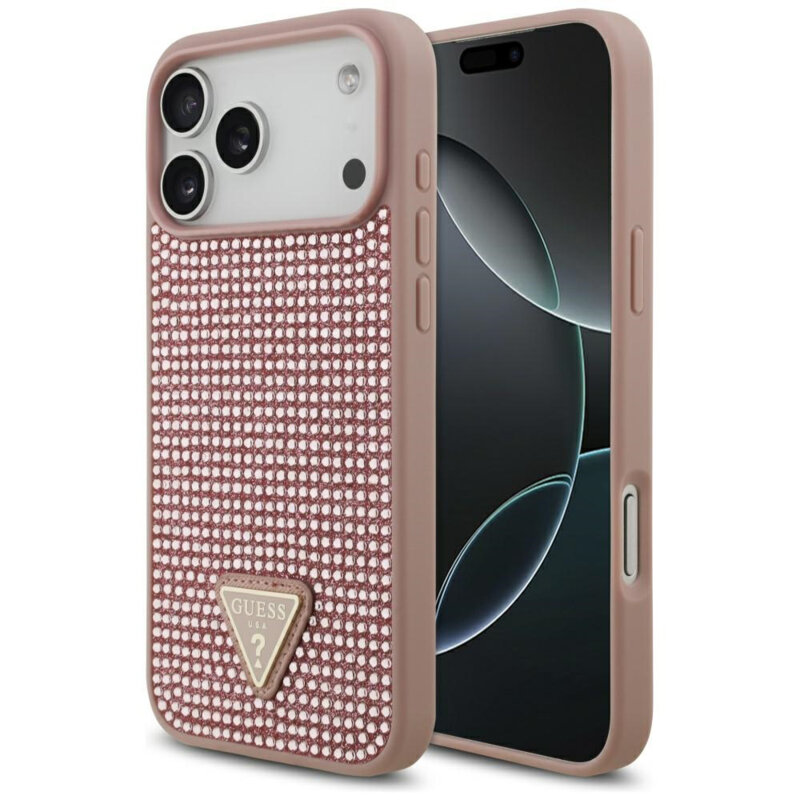 Husa originala Guess iPhone 17 Pro Max Rhinestone Triangle Logo, roz, GUHCP17XHDGTPP