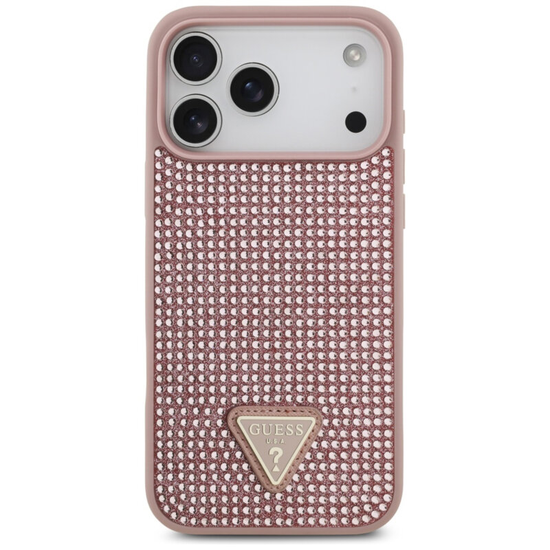 Husa originala Guess iPhone 17 Pro Max Rhinestone Triangle Logo, roz, GUHCP17XHDGTPP