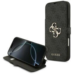 Husa tip carte iPhone 17 Pro Max Guess Book 4G Metal Logo, negru, GUBKP17X4GMGGR