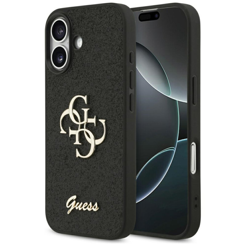 Husa Guess Fixed Glitter Big 4G iPhone 17 cu sclipici, negru, GUHCP17SHG4SGK