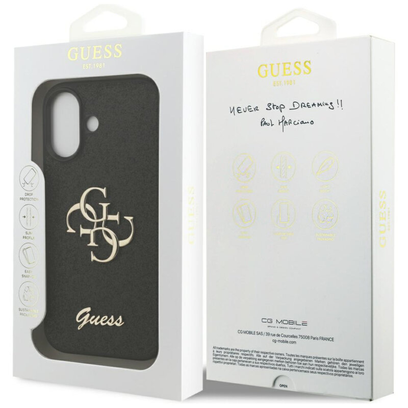 Husa Guess Fixed Glitter Big 4G iPhone 17 cu sclipici, negru, GUHCP17SHG4SGK