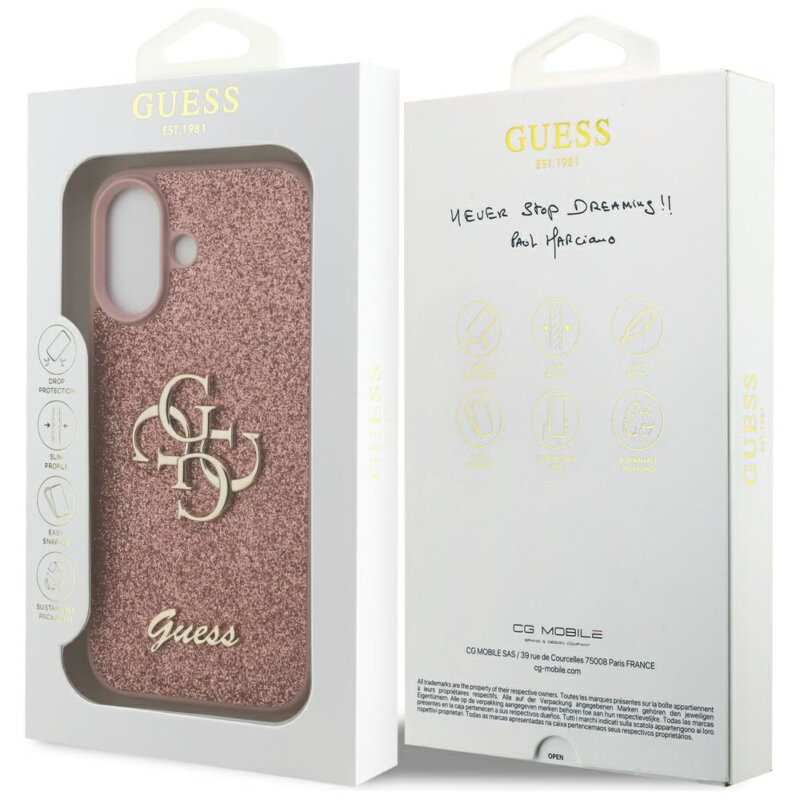 Husa Guess Fixed Glitter Big 4G iPhone 17 cu sclipici, roz, GUHCP17SHG4SGP