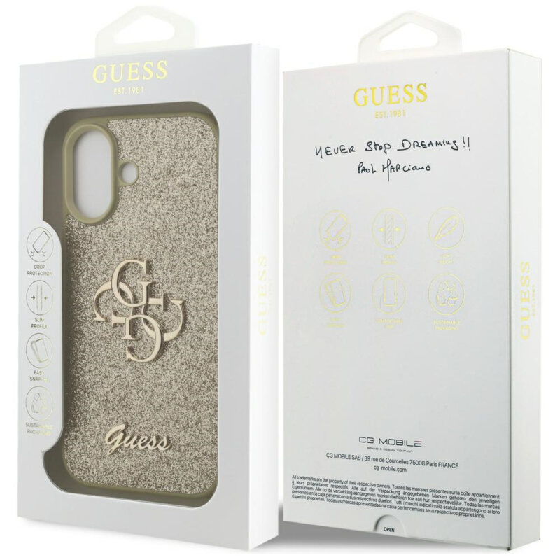 Husa Guess Fixed Glitter Big 4G iPhone 17 cu sclipici, auriu, GUHCP17SHG4SGD