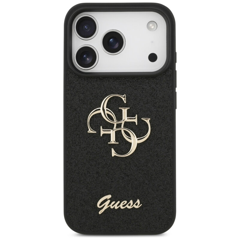 Husa Guess Fixed Glitter Big 4G iPhone 17 Pro Max cu sclipici, negru, GUHCP17XHG4SGK