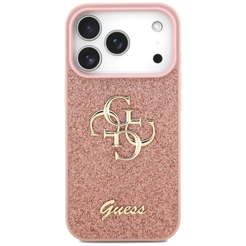 Husa Guess Fixed Glitter Big 4G iPhone 17 Pro Max cu sclipici, roz, GUHCP17XHG4SGP