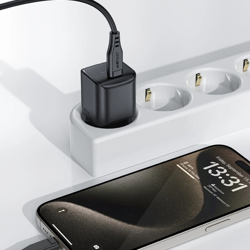 Incarcator Type-C PD20W GaN + cablu USB-C, Acefast A73, negru