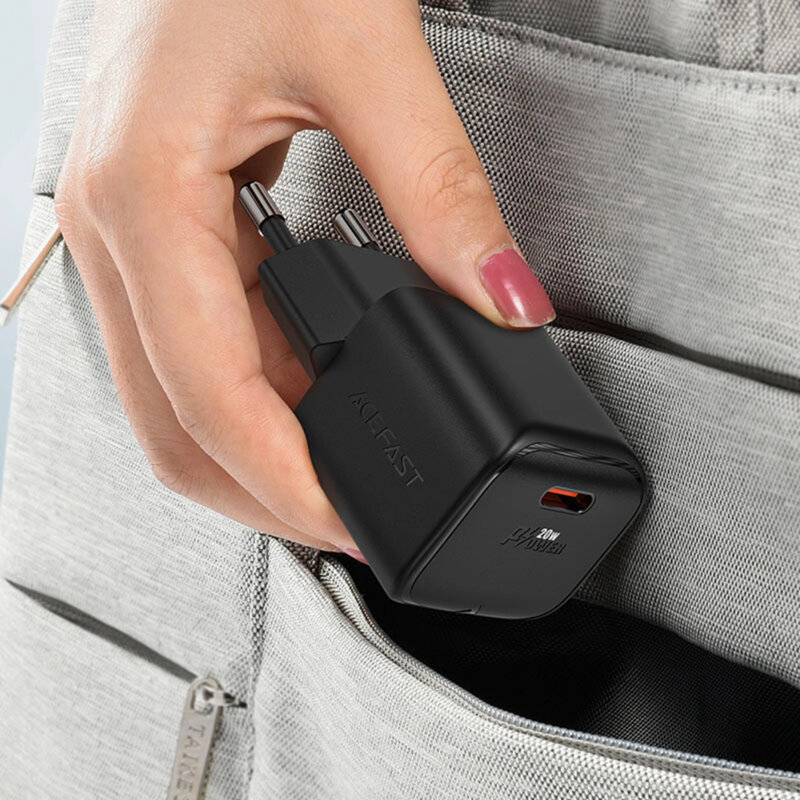 Incarcator Type-C PD20W GaN + cablu USB-C, Acefast A73, negru