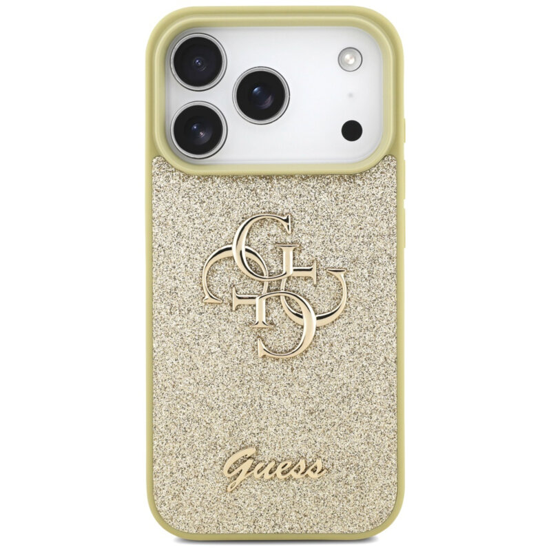 Husa Guess Fixed Glitter Big 4G iPhone 17 Pro Max cu sclipici, auriu, GUHCP17XHG4SGD