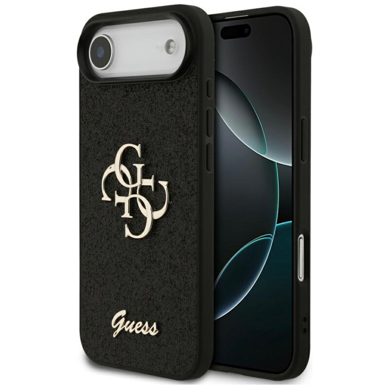 Husa Guess Fixed Glitter Big 4G iPhone 17 Air cu sclipici, negru, GUHCP17MHG4SGK