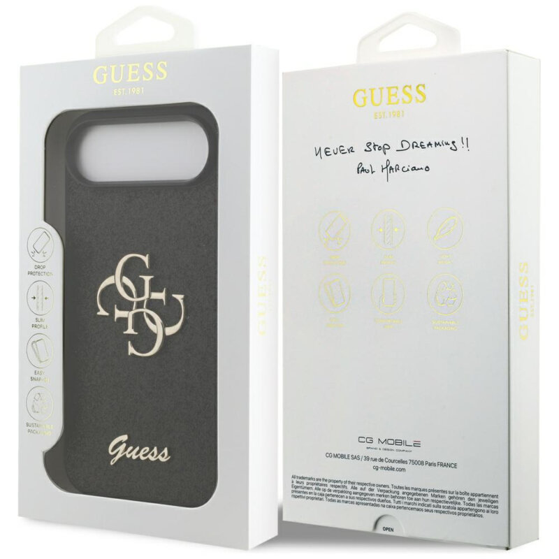 Husa Guess Fixed Glitter Big 4G iPhone 17 Air cu sclipici, negru, GUHCP17MHG4SGK