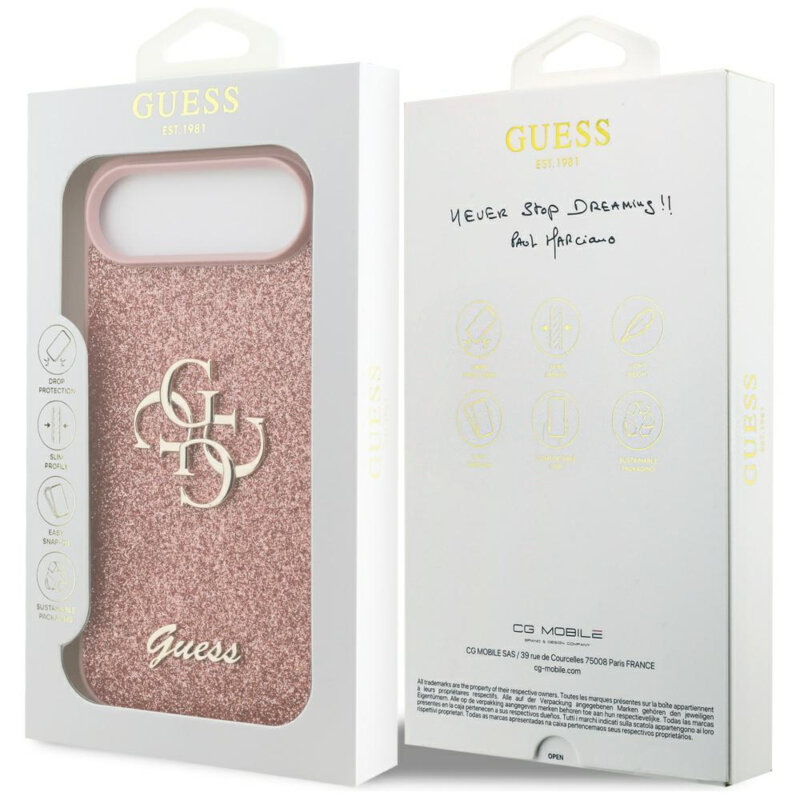 Husa Guess Fixed Glitter Big 4G iPhone 17 Air cu sclipici, roz, GUHCP17MHG4SGP