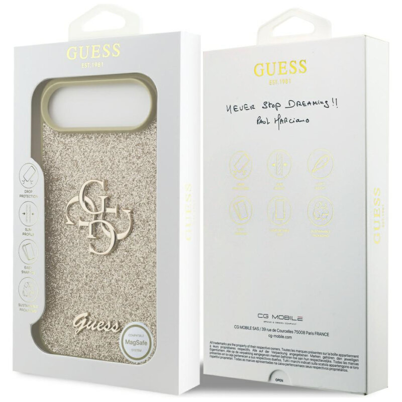 Husa Guess Fixed Glitter Big 4G iPhone 17 Air cu sclipici, auriu, GUHCP17MHG4SGD