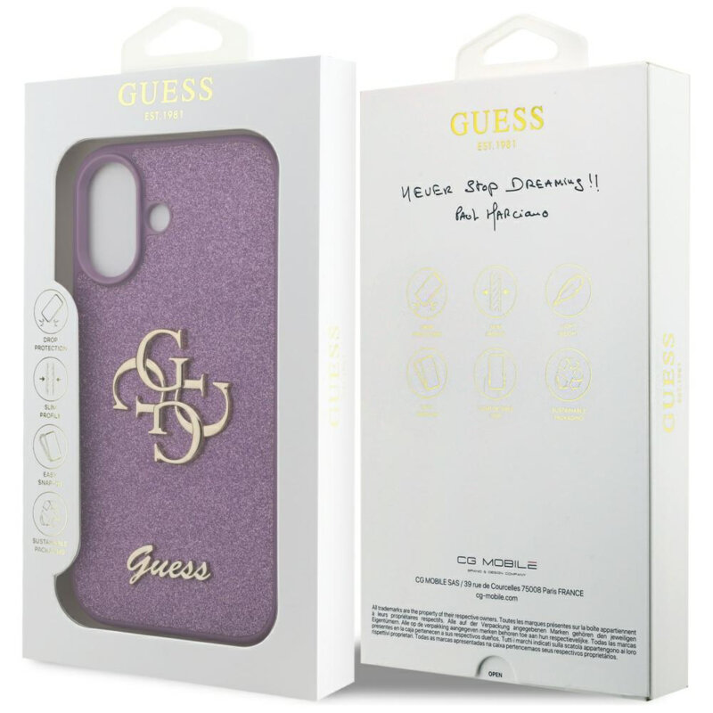 Husa Guess Fixed Glitter Big 4G iPhone 17 cu sclipici, violet, GUHCP17SHG4SGL