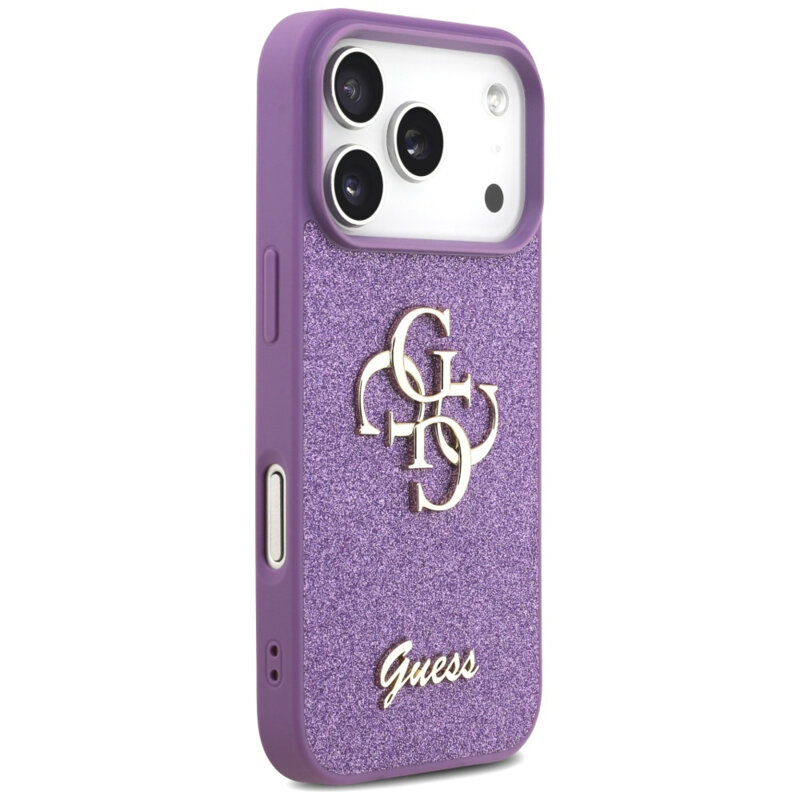 Husa Guess Fixed Glitter Big 4G iPhone 17 Pro cu sclipici, violet, GUHCP17LHG4SGL