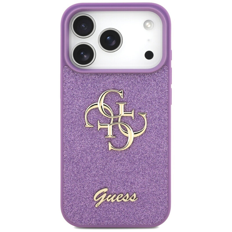 Husa Guess Fixed Glitter Big 4G iPhone 17 Pro Max cu sclipici, violet, GUHCP17XHG4SGL