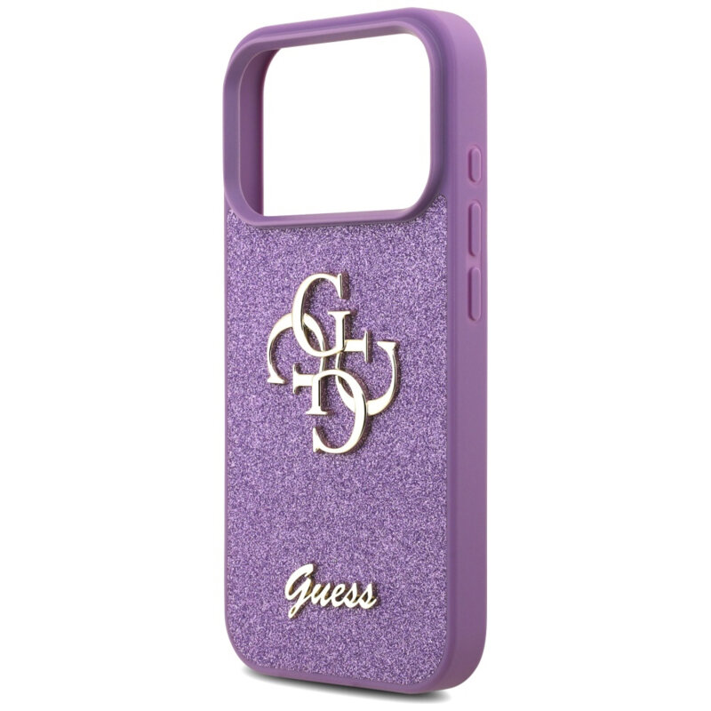 Husa Guess Fixed Glitter Big 4G iPhone 17 Pro Max cu sclipici, violet, GUHCP17XHG4SGL