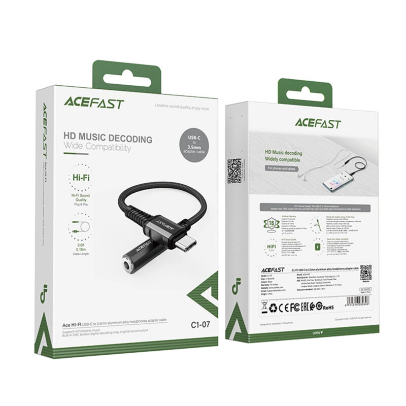 Cablu audio Type-C la Jack 3.5mm mama Acefast, 0.18m, C1-07