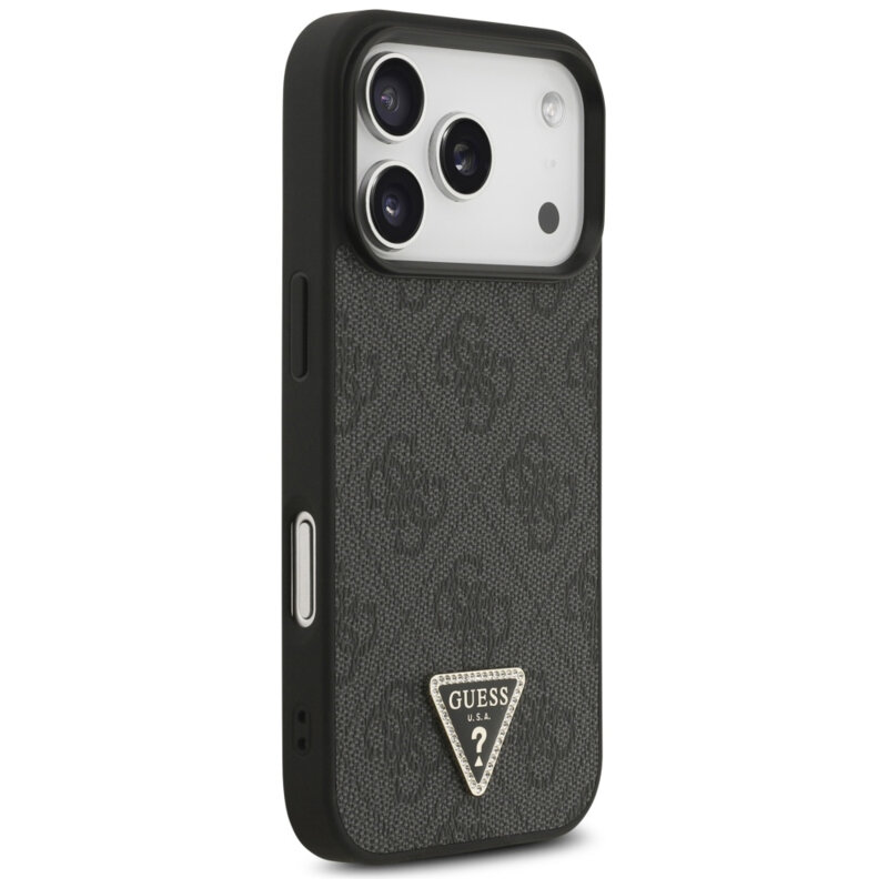 Husa iPhone 17 Pro Guess Leather 4G Triangle Strass MagSafe, negru, GUHMP17LP4TDPLK