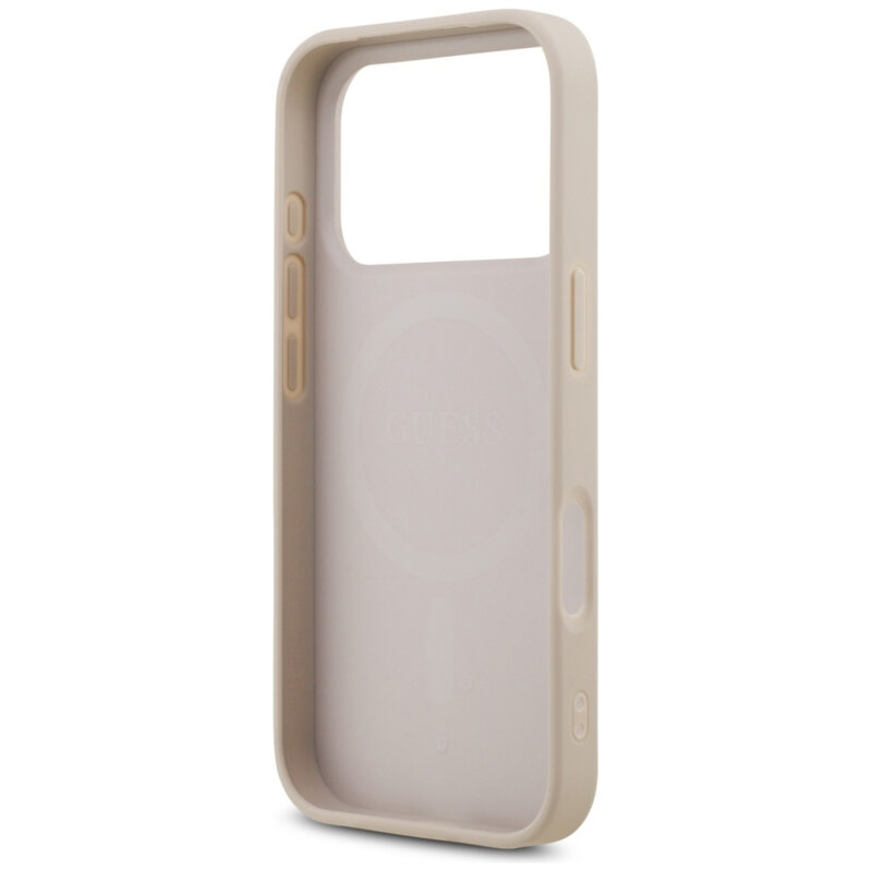 Husa iPhone 17 Pro Guess Leather 4G Triangle Strass MagSafe, roz, GUHMP17LP4TDPLP