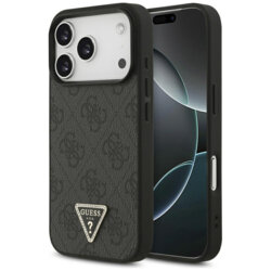 Husa iPhone 17 Pro Max Guess Leather 4G Triangle Strass MagSafe, negru, GUHMP17XP4TDPLK