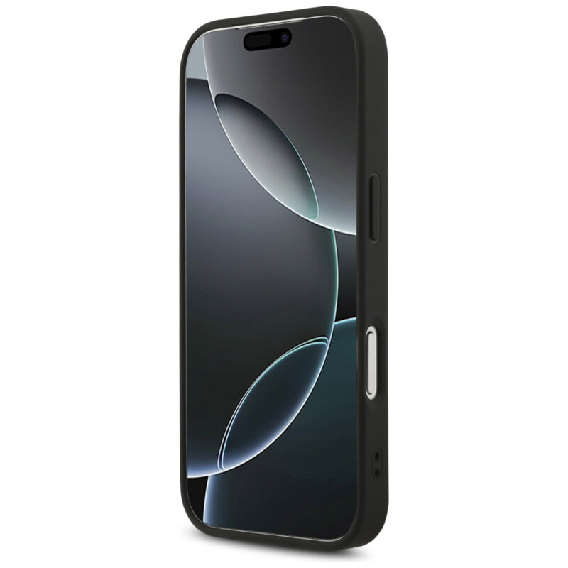 Husa iPhone 17 Pro Max Guess Leather 4G Triangle Strass MagSafe, negru, GUHMP17XP4TDPLK