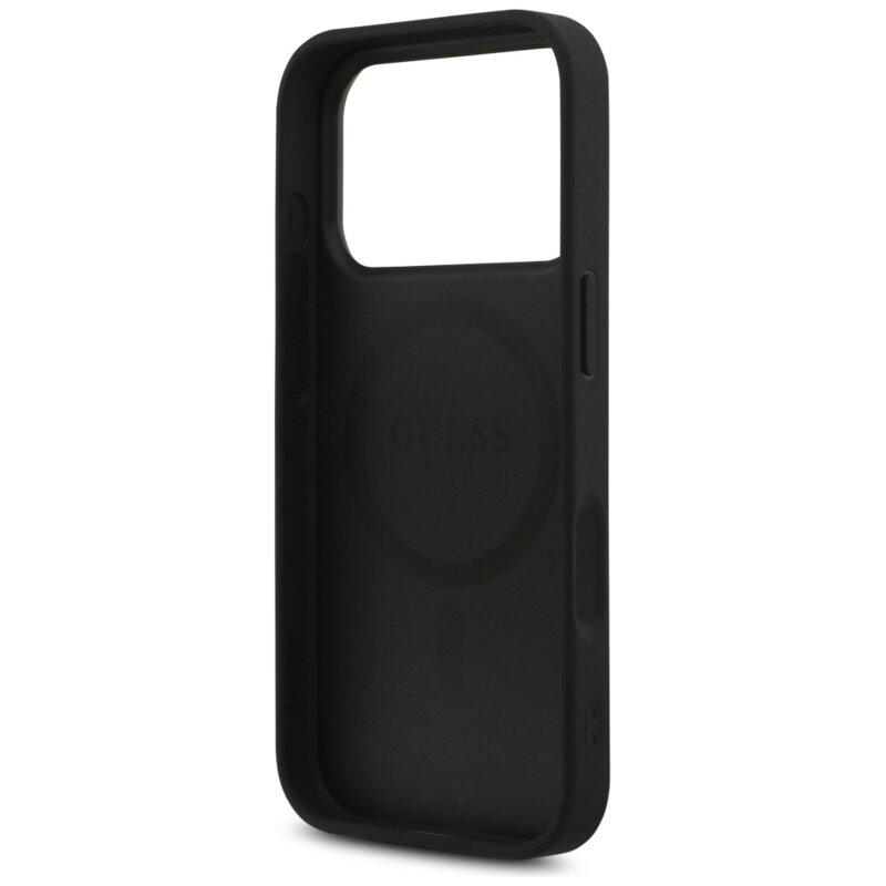 Husa iPhone 17 Pro Max Guess Leather 4G Triangle Strass MagSafe, negru, GUHMP17XP4TDPLK