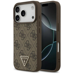 Husa iPhone 17 Pro Max Guess Leather 4G Triangle Strass MagSafe, maro, GUHMP17XP4TDPLW