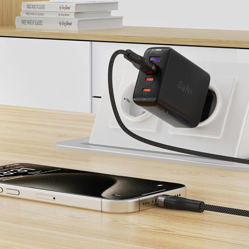 Cablu incarcare magnetic tip C, 3A Acefast, C11-04, negru, 1.2m