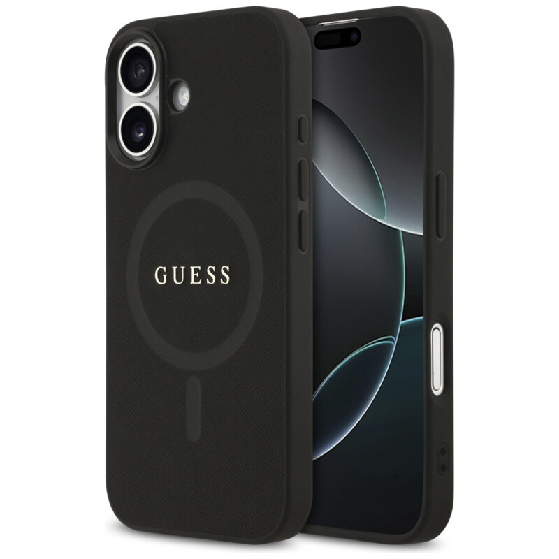 Husa Guess Saffiano Classic Logo MagSafe iPhone 17, negru, GUHMP17SPSAHMCK