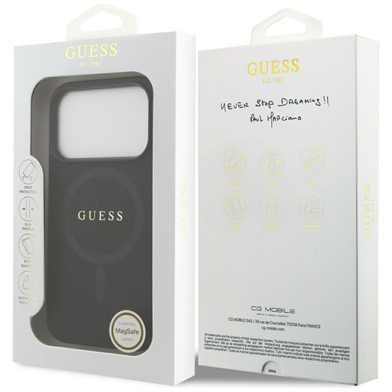Husa Guess Saffiano Classic Logo MagSafe iPhone 17 Pro, negru, GUHMP17LPSAHMCK