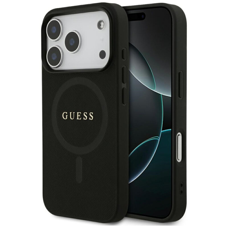 Husa Guess Saffiano Classic Logo MagSafe iPhone 17 Pro Max, negru, GUHMP17XPSAHMCK