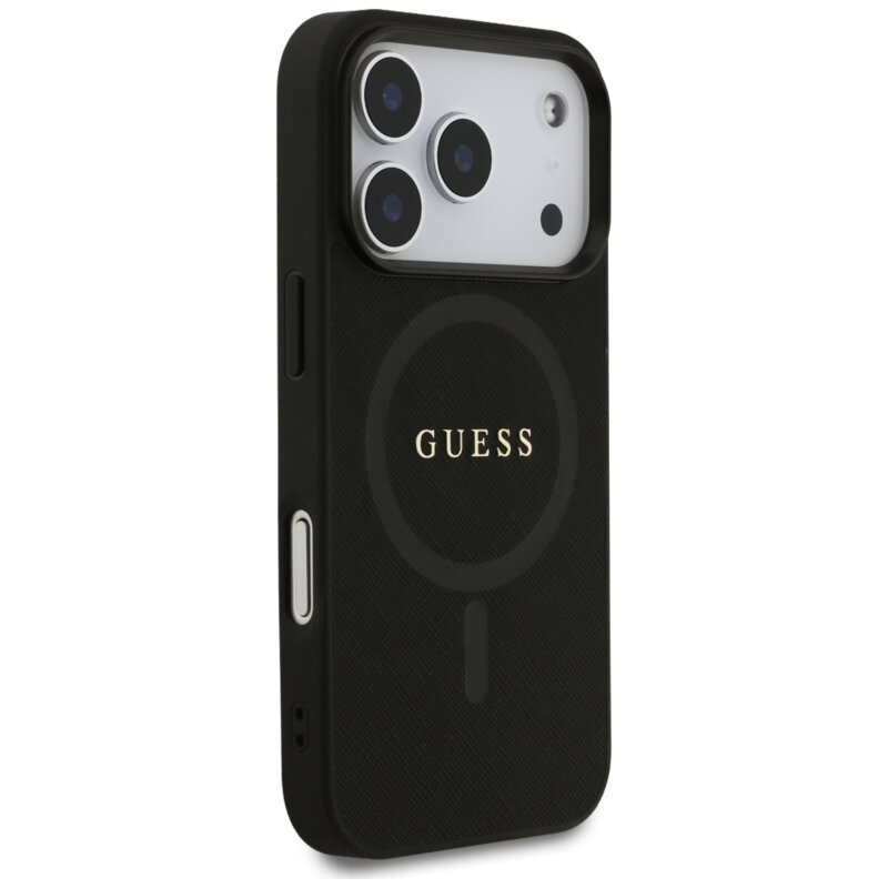 Husa Guess Saffiano Classic Logo MagSafe iPhone 17 Pro Max, negru, GUHMP17XPSAHMCK