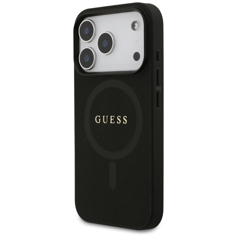 Husa Guess Saffiano Classic Logo MagSafe iPhone 17 Pro Max, negru, GUHMP17XPSAHMCK