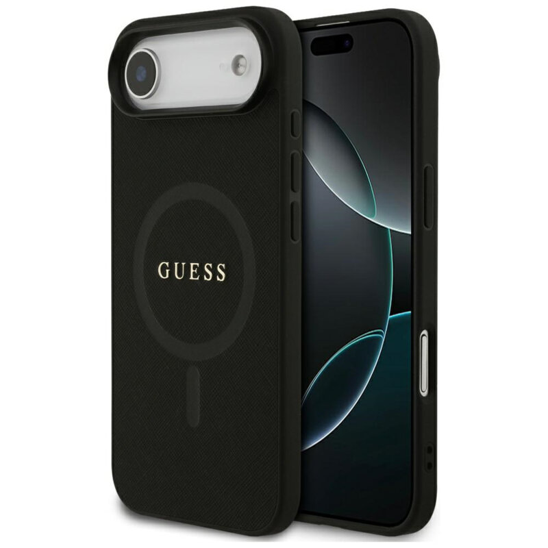 Husa Guess Saffiano Classic Logo MagSafe iPhone 17 Air, negru, GUHMP17MPSAHMCK