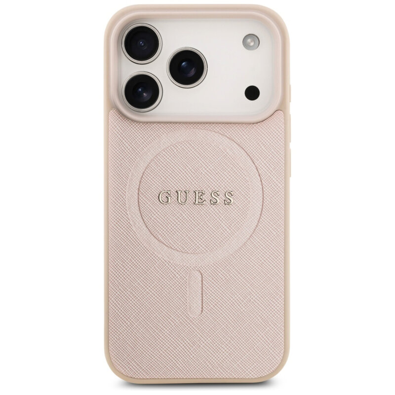 Husa Guess Saffiano Classic Logo MagSafe iPhone 17 Pro, roz, GUHMP17LPSAHMCP