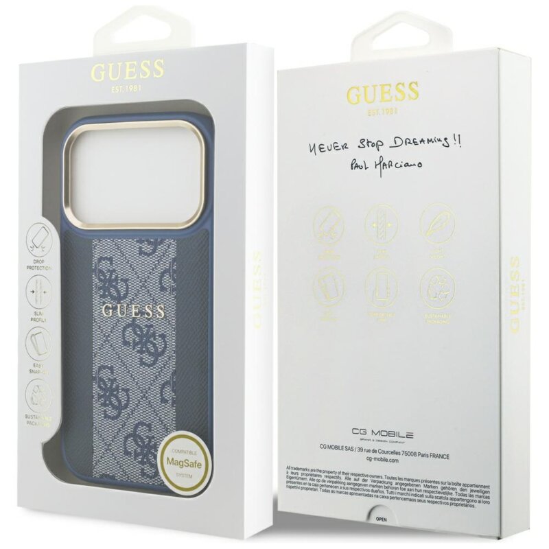 Husa originala Guess iPhone 17 Pro Max Hardcase 4G Stripe MagSafe, albastru, GUHMP17XPG4SEMCB