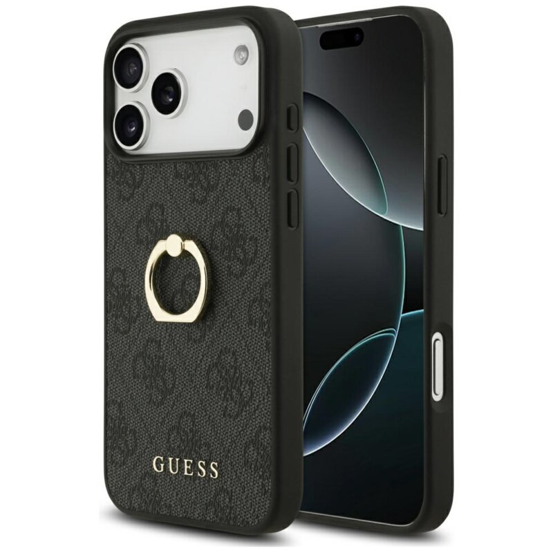 Husa originala Guess iPhone 17 Pro Max Hardcase 4G Ring Stand, negru, GUHCP17X4GMRGR