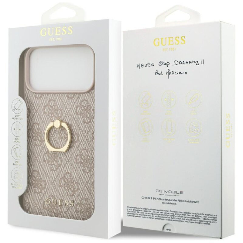 Husa originala Guess iPhone 17 Pro Max Hardcase 4G Ring Stand, roz, GUHCP17X4GMRPI