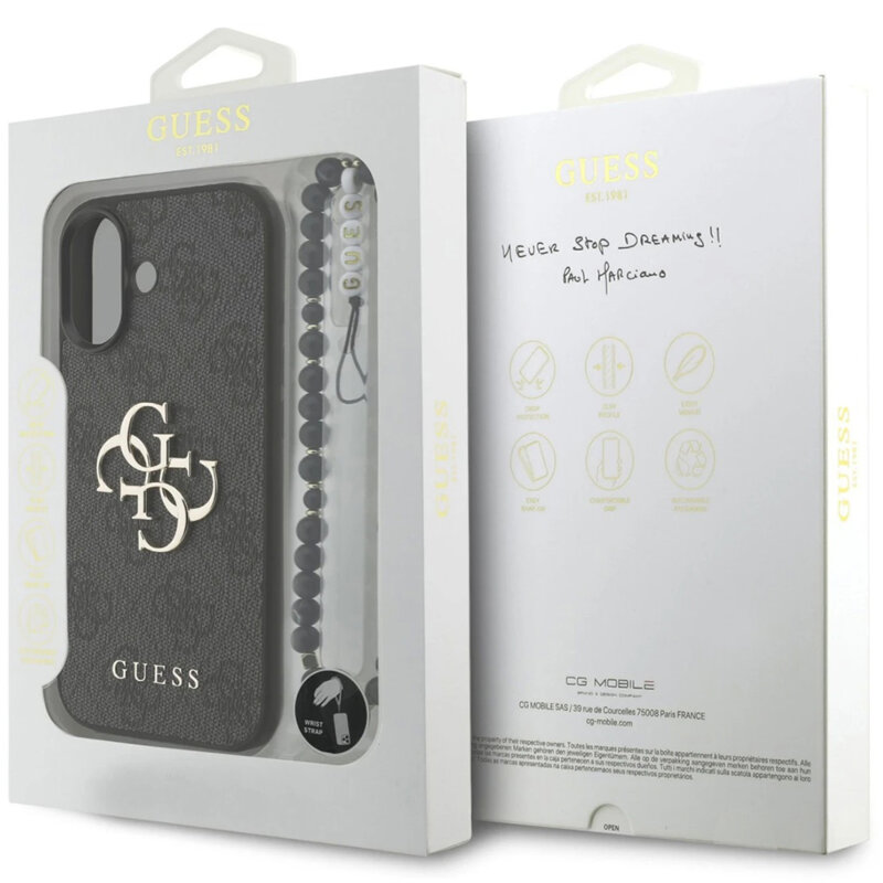 Husa originala Guess iPhone 17 Hardcase 4G Classic Logo with Strap, negru, GUHCP17SP4GMGSK